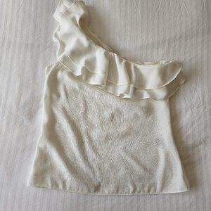 ONE SHOULDER RUFFLED IVORY BLOUSE
